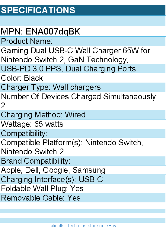 Belkin ENA007dqBK Gaming Dual USB-C Wall Charger 65W for Nintendo Switch 2
