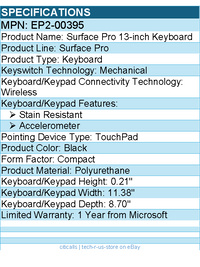 Microsoft EP2-00395 Surface Pro 13-inch Keyboard - Wireless - Compact - Black