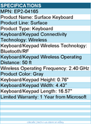 Microsoft EP2-04165 Surface Keyboard - Wireless Connectivity - Bluetooth/RF
