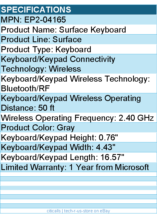 Microsoft EP2-04165 Surface Keyboard - Wireless Connectivity - Bluetooth/RF