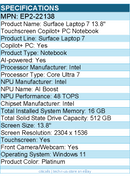 Microsoft EP2-22138 Surface Laptop 7 13.8" Touchscreen Copilot+ PC Notebook