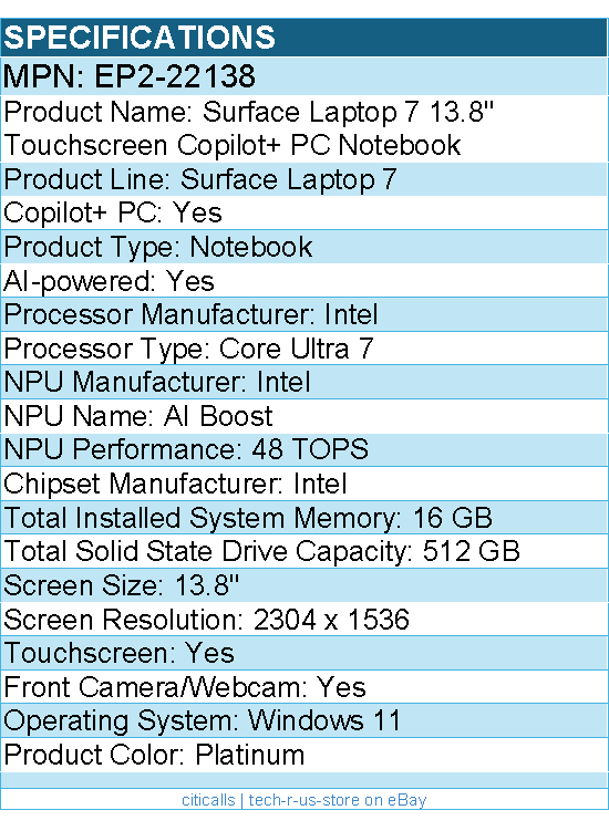 Microsoft EP2-22138 Surface Laptop 7 13.8" Touchscreen Copilot+ PC Notebook