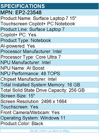 Microsoft EP2-23548 Surface Laptop 7 15" Touchscreen Copilot+ PC Notebook