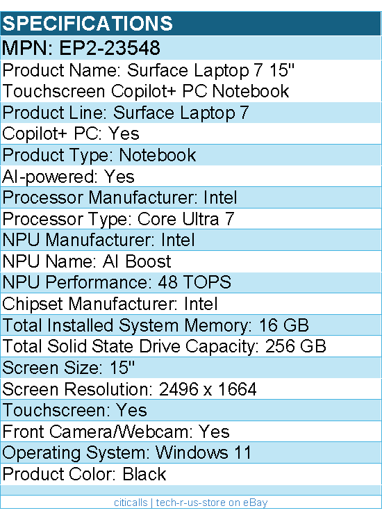 Microsoft EP2-23548 Surface Laptop 7 15" Touchscreen Copilot+ PC Notebook