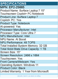 Microsoft EP2-25665 Surface Laptop 7 15" Touchscreen Copilot+ PC Notebook