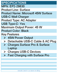 Microsoft EP2-29830 Surface 45W AC Adapter - Black - USB Type-C