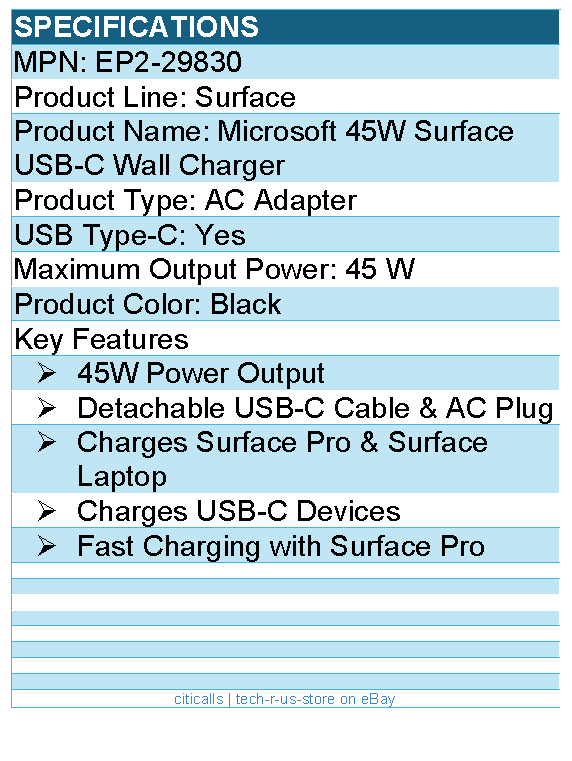 Microsoft EP2-29830 Surface 45W AC Adapter - Black - USB Type-C