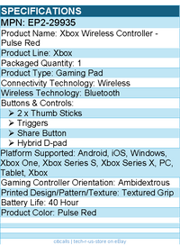 Microsoft EP2-29935 Xbox Wireless Controller - Bluetooth - Pulse Red