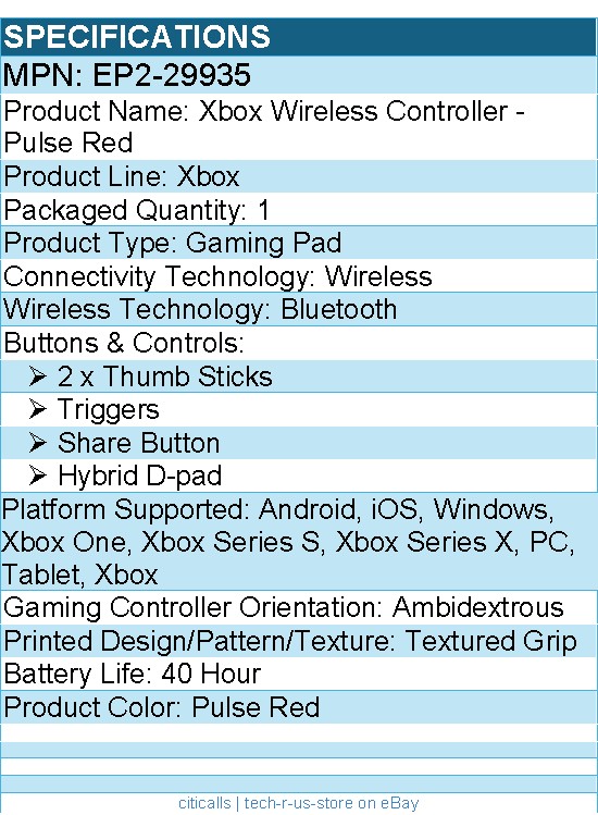 Microsoft EP2-29935 Xbox Wireless Controller - Bluetooth - Pulse Red