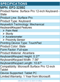 Microsoft EP2-32892 Surface Pro 12-inch Keyboard - Slate - Backlight