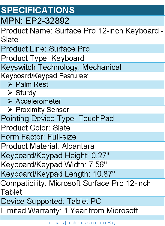 Microsoft EP2-32892 Surface Pro 12-inch Keyboard - Slate - Backlight