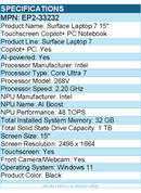 Microsoft EP2-33232 Surface Laptop 7 15" Touchscreen Copilot+ PC Notebook