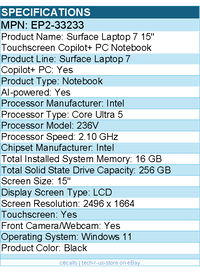 Microsoft EP2-33233 Surface Laptop 7 15" Touchscreen Copilot+ PC Notebook