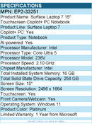 Microsoft EP2-33251 Surface Laptop 7 15" Touchscreen Copilot+ PC Notebook