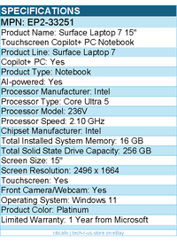 Microsoft EP2-33251 Surface Laptop 7 15" Touchscreen Copilot+ PC Notebook