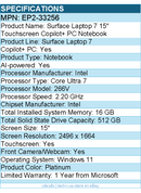 Microsoft EP2-33256 Surface Laptop 7 15" Touchscreen Copilot+ PC Notebook