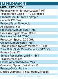 Microsoft EP2-33256 Surface Laptop 7 15" Touchscreen Copilot+ PC Notebook