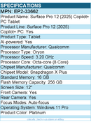 Microsoft EP2-33662 Surface Pro 12 (2025) Copilot+ PC Tablet - 12" - Platinum