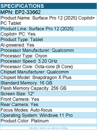 Microsoft EP2-33662 Surface Pro 12 (2025) Copilot+ PC Tablet - 12" - Platinum