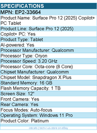 Microsoft EP2-33664 Surface Pro 12 (2025) Copilot+ PC Tablet - 12"