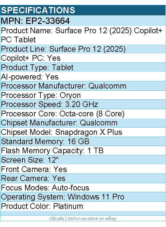 Microsoft EP2-33664 Surface Pro 12 (2025) Copilot+ PC Tablet - 12"