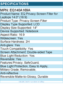 Kensington EQ140A169A EQ Privacy Screen Filter for Laptops 14.0"