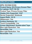 Kensington EQ156A1610A EQ Privacy Screen Filter for Laptops 15.6"