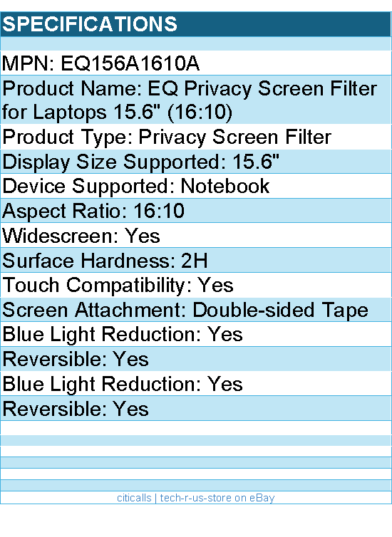 Kensington EQ156A1610A EQ Privacy Screen Filter for Laptops 15.6"