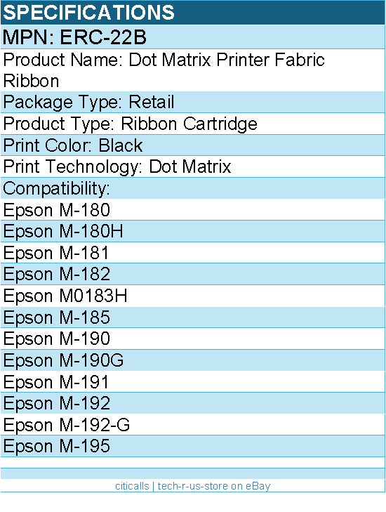 Epson ERC-22B Ribbon Cartridge - Dot Matrix - Black - 1 Pack