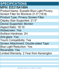 Kensington ES215A169A Eyesafe Blue Light Privacy Screen Filter