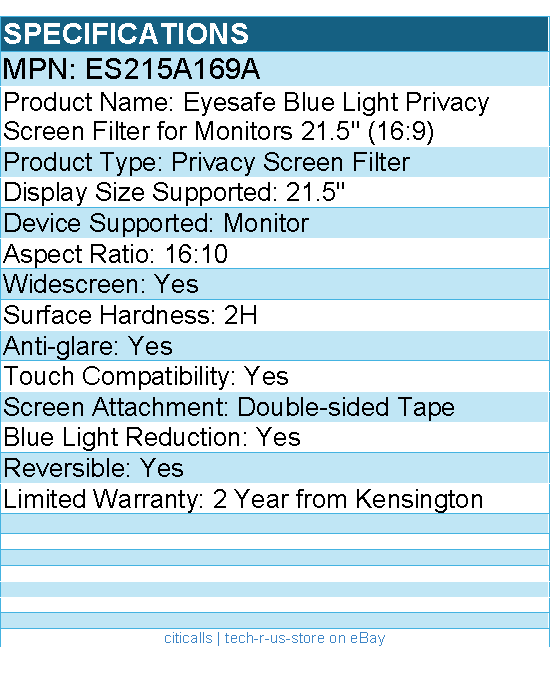 Kensington ES215A169A Eyesafe Blue Light Privacy Screen Filter