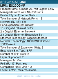 TP-Link Omada ES220GMP 20-Port Gigabit Easy Managed Switch with 16-Port PoE+