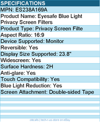 Kensington ES238A169A Eyesafe Blue Light Privacy Screen Filter - Anti-glare