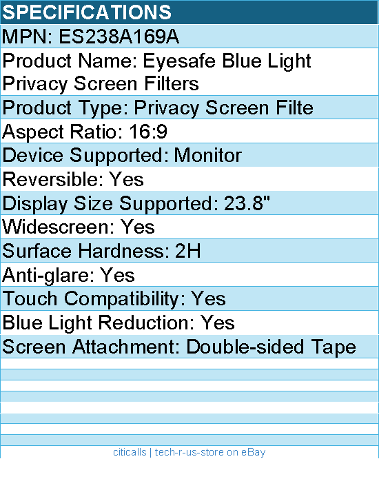 Kensington ES238A169A Eyesafe Blue Light Privacy Screen Filter - Anti-glare