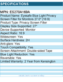 Kensington ES270A169A Eyesafe Blue Light Privacy Screen Filter for Monitors 27"
