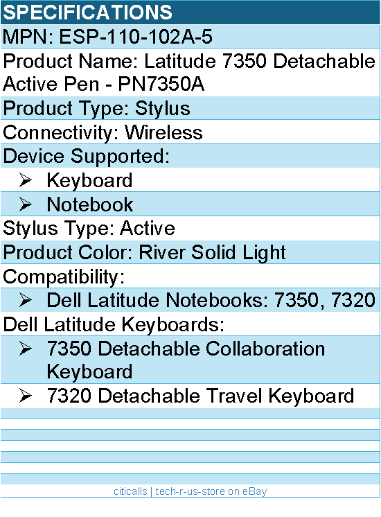 Dell ESP-110-102A-5 Latitude 7350 Detachable Active Pen - Stylus