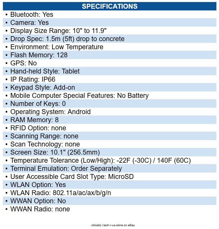 Zebra ET60AW-0HQAGN00A0-NA Et6x Et60 Rugged Tablet 10.1" Wuxga - Qualcomm 6490