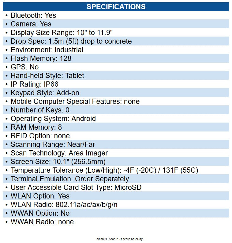 Zebra ET60AW-0SQAGSK0A0-NA ET60 Rugged Tablet 10.1" WUXGA - Qualcomm QCM6490