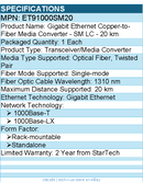 StarTech ET91000SM20 Gigabit Ethernet Copper-to-Fiber Media Converter