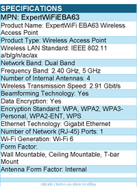 ASUS ExpertWiFiEBA63 EBA63 AX3000 Dual-Band WiFi 6 (802.11ax) PoE Access Point