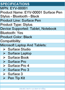 Microsoft EYV-00001 Surface Pen Stylus - Bluetooth - Black