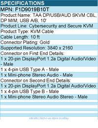 Belkin F1D9019B10T KVM Cable for KVM Switch, Computer, Server, Keyboard/Mouse