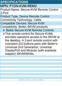 Belkin F1DN-KVM-REM2 Secure KVM Remote Control 2-Port - For Secure KVM