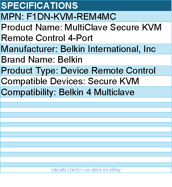 Belkin F1DN-KVM-REM4MC MultiClave Secure KVM Remote Control 4-Port