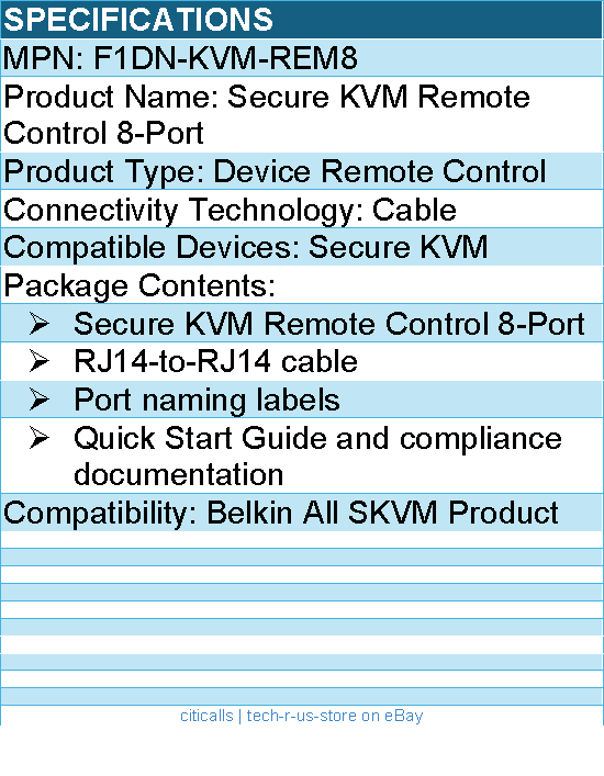Belkin F1DN-KVM-REM8 Secure KVM Remote Control 8-Port - For Secure KVM