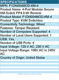Belkin F1DN004MOD-KM-4 4-Port Modular Secure KM Switch PP4.0 W/ Remote