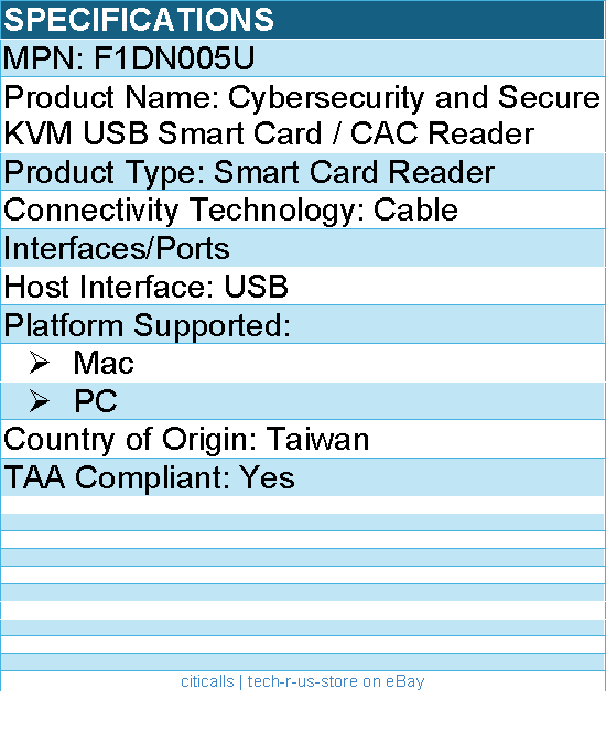 Belkin F1DN005U Cybersecurity and Secure KVM USB Smart Card / CAC Reader - Cable