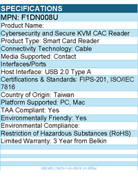 Belkin F1DN008U Cybersecurity and Secure KVM CAC Reader - Smart Card Reader