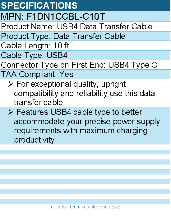 Belkin F1DN1CCBL-C10T USB4 Data Transfer Cable - 10 ft - TAA Compliant