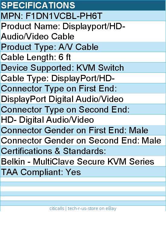 Belkin F1DN1VCBL-PH6T Audio/Video Cable - 6 ft for KVM Switch - TAA Compliant